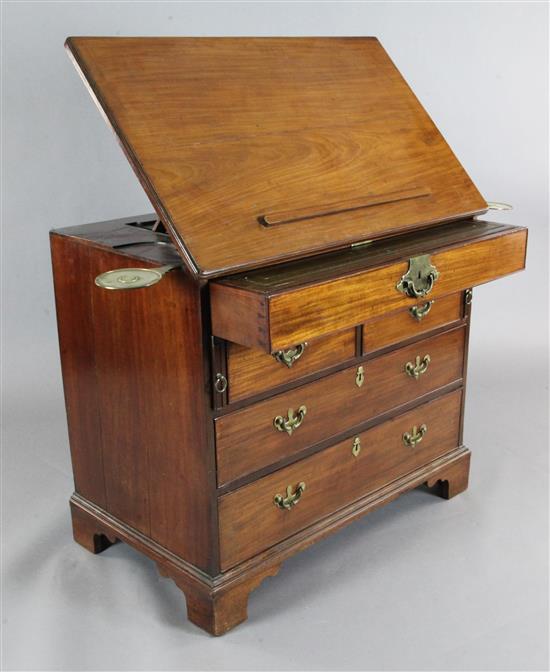 A George III mahogany architects chest. W.3ft 3in. D.2ft H.2ft 10in.